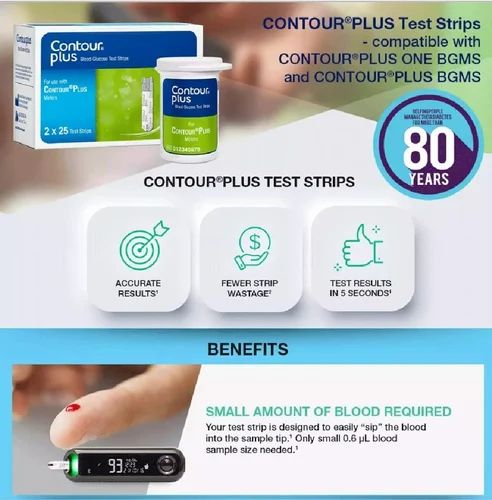 Contour Plus 50 Sugar Test Strips For Contour TS Meter