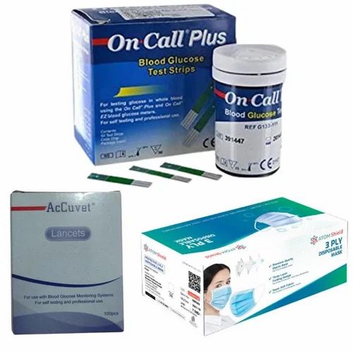 On Call Plus 200 Glucometer Strips with 200 Accuvet Lancets