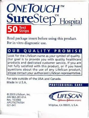 One Touch Surestep Hospital Pack 50 Test Strips