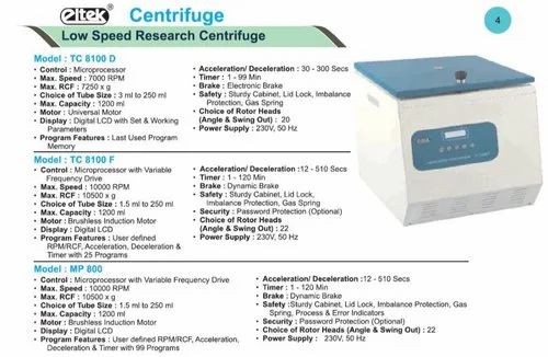 ELTEK Angle & Swing Out LOW SPEED RESEARCH CENTRIFUGE, Model Name/Number: Mp 800