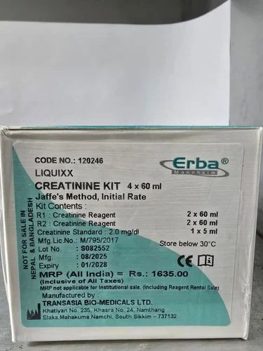 4x60ml Erba Creatinine Test Kit (Jaffe Method, Blood Sample)