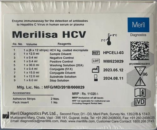 Meril Hcv Elisa Test Kit, 96 Wells