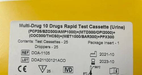 Multi-Drug Urine Test Kit & Urine Test Cassettes, Number of Strips: 25 Strips, Parameter Urinalysis: 10 Parameter