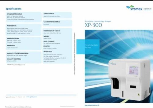Sysmex Automated Haematology Analyser Xp-300, 3-Part