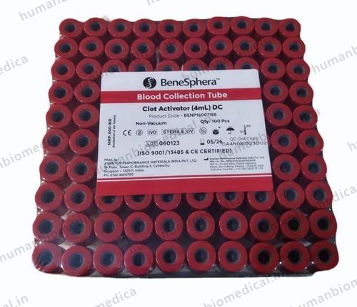 Plastic Red(cap) Benesphera Clot Activator Blood Collection Tube, 4ml 2