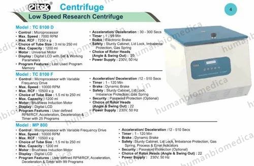 ELTEK Angle & Swing Out LOW SPEED RESEARCH CENTRIFUGE, Model Name/Number: Mp 800