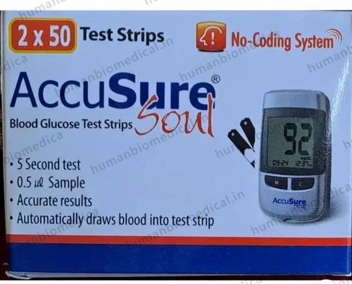 Accusure Soul Blood Glucose Test Strips, 100 Strips
