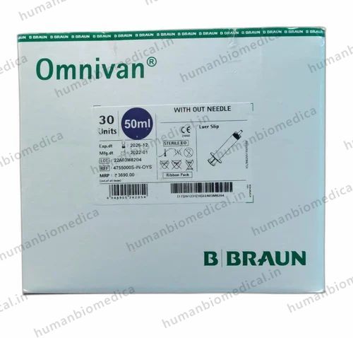 Plastic Latex Free 50ml Omnivan Disposable Syringe, 30 Syringes