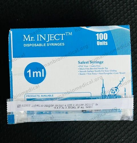 Plastic Mr.Inject Syringes 1ml, Box