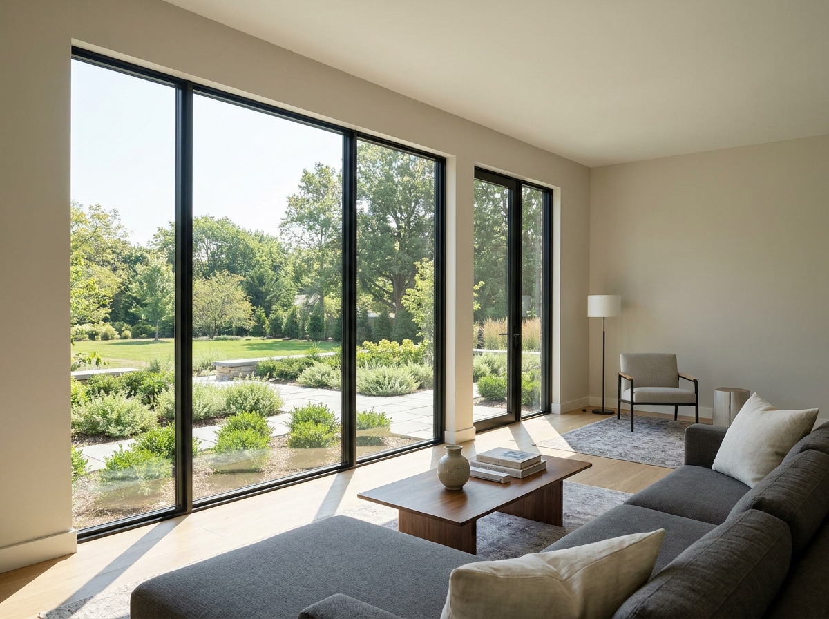 Modern living room with expansive windows showcasing superior residential glass consultation & design services in CA/AZ.