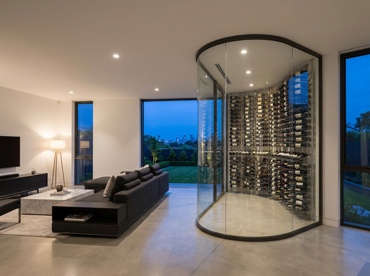 Stunning custom glass wine cellar design for California & Arizona homeowners seeking unique residential glass features.