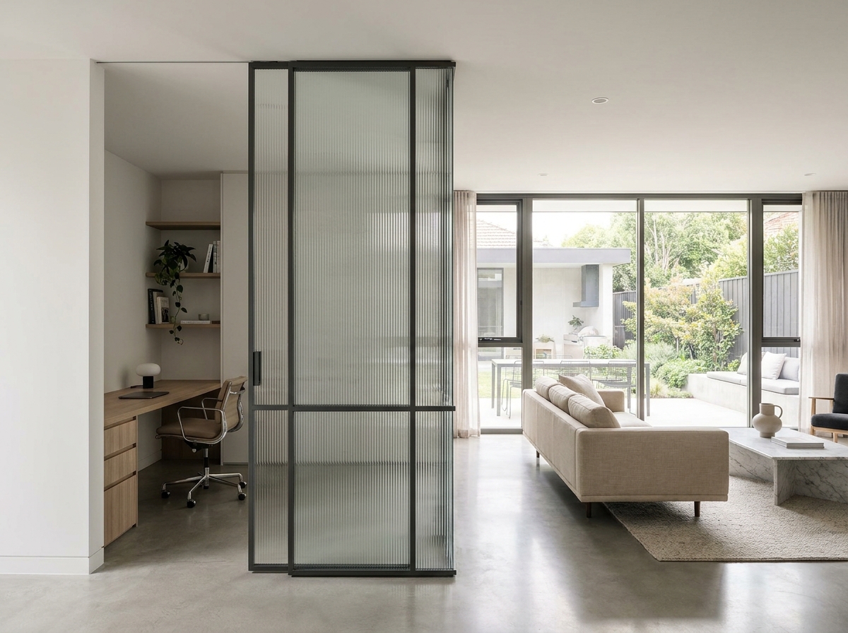 Custom Glass Design partition in a modern California home, perfect for unique interior accents across Arizona.