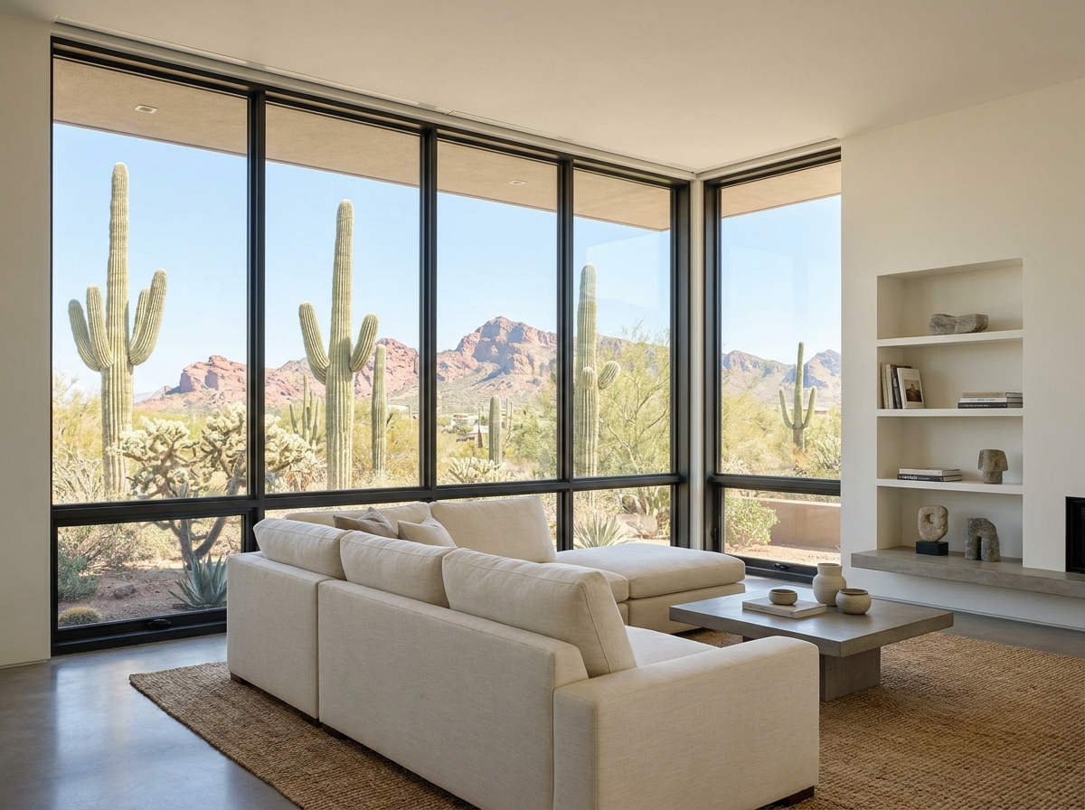 Modern Arizona home with energy-efficient window upgrades, perfect for extreme heat zones in California and Arizona.