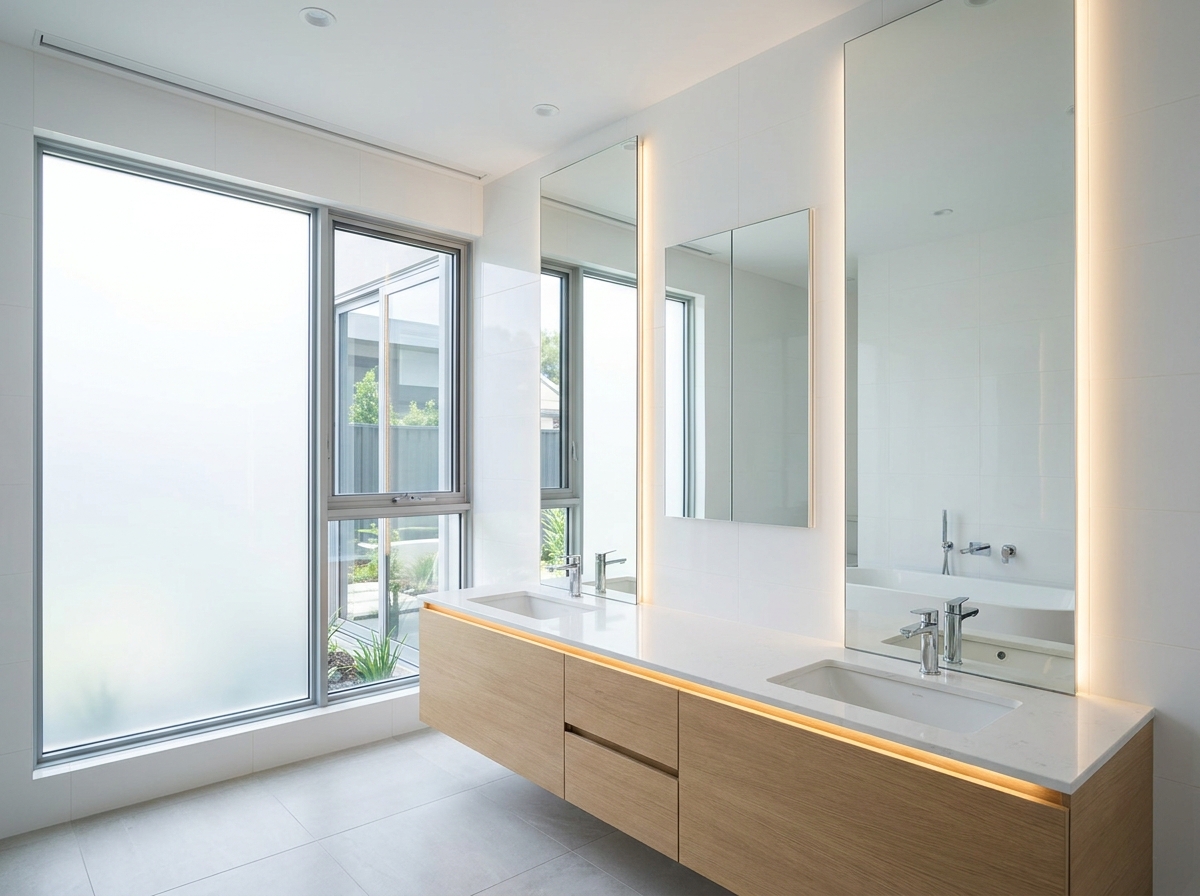 Modern bathroom vanity mirrors and medicine cabinet replacement in California and Arizona homes.