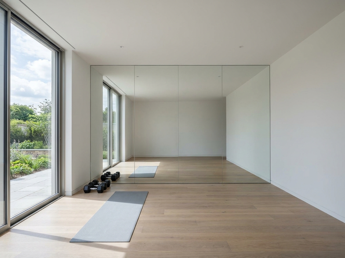 Professional mirror wall installation for home gyms and dance studios in California and Arizona residences.