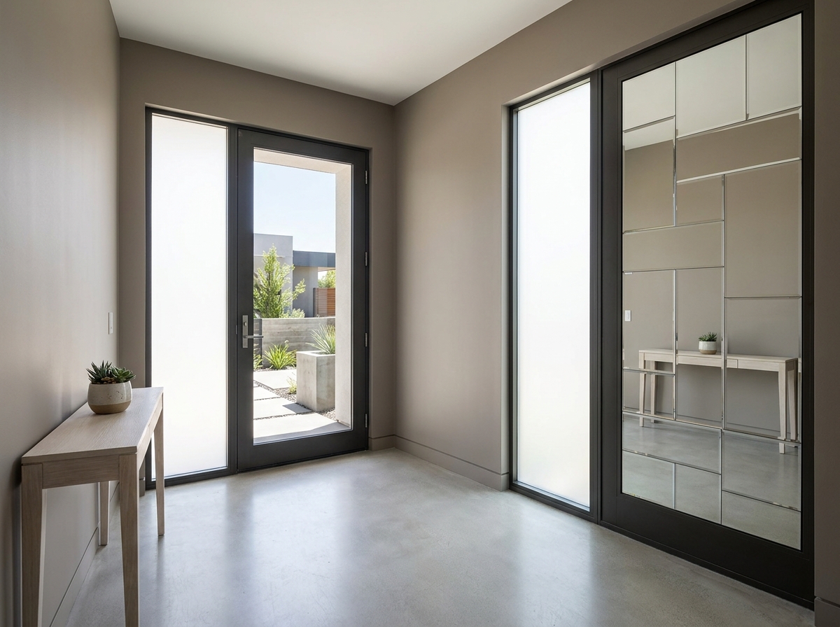 Modern decorative accent wall mirrors for elegant entryways, expertly installed by residential glass contractors in California and Arizona.