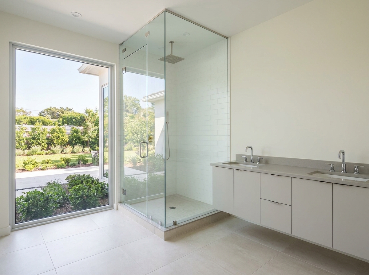 Luxury frameless shower enclosures for master bathroom remodels in California and Arizona.