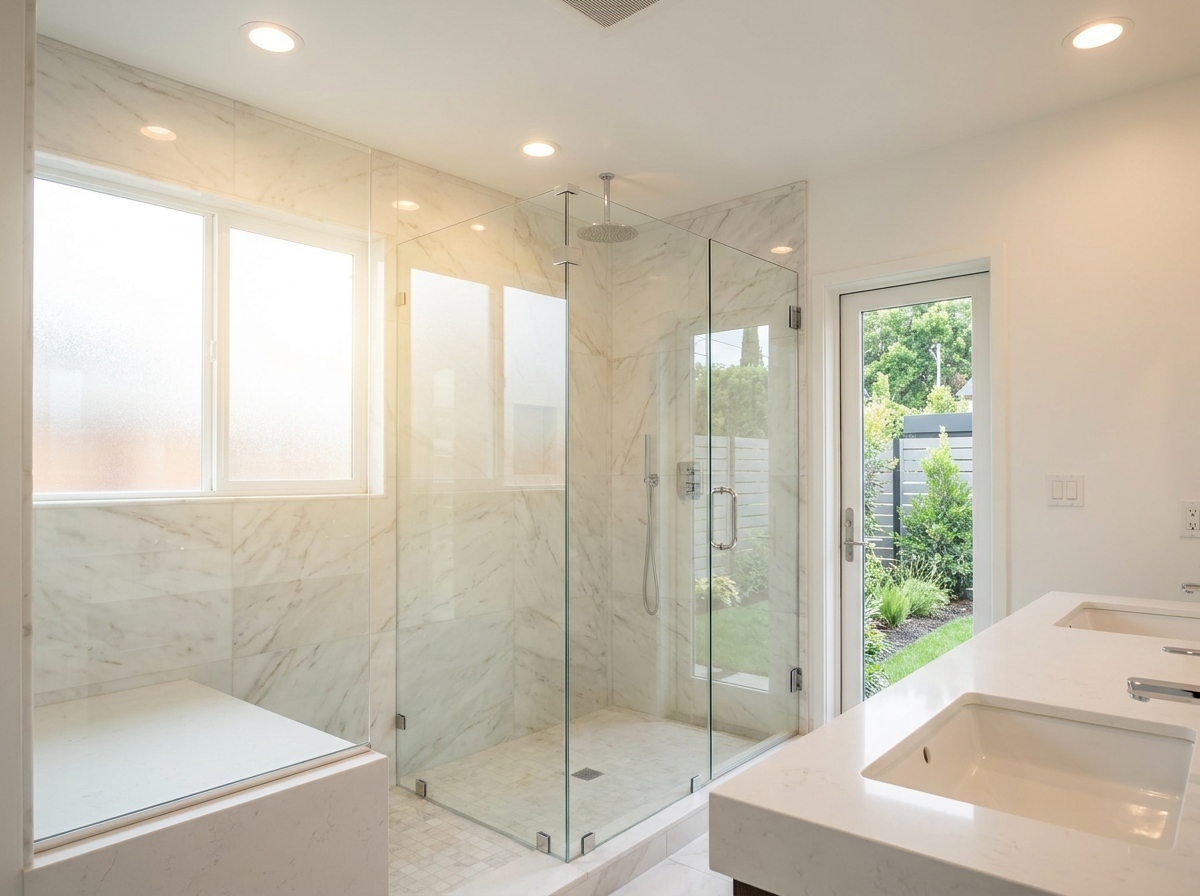 Luxury frameless shower enclosures for upscale bathroom renovations in California and Arizona.
