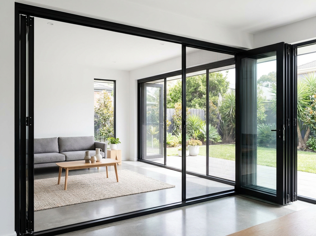 Retractable window & door screens for modern French and bi-fold doors in California and Arizona homes.