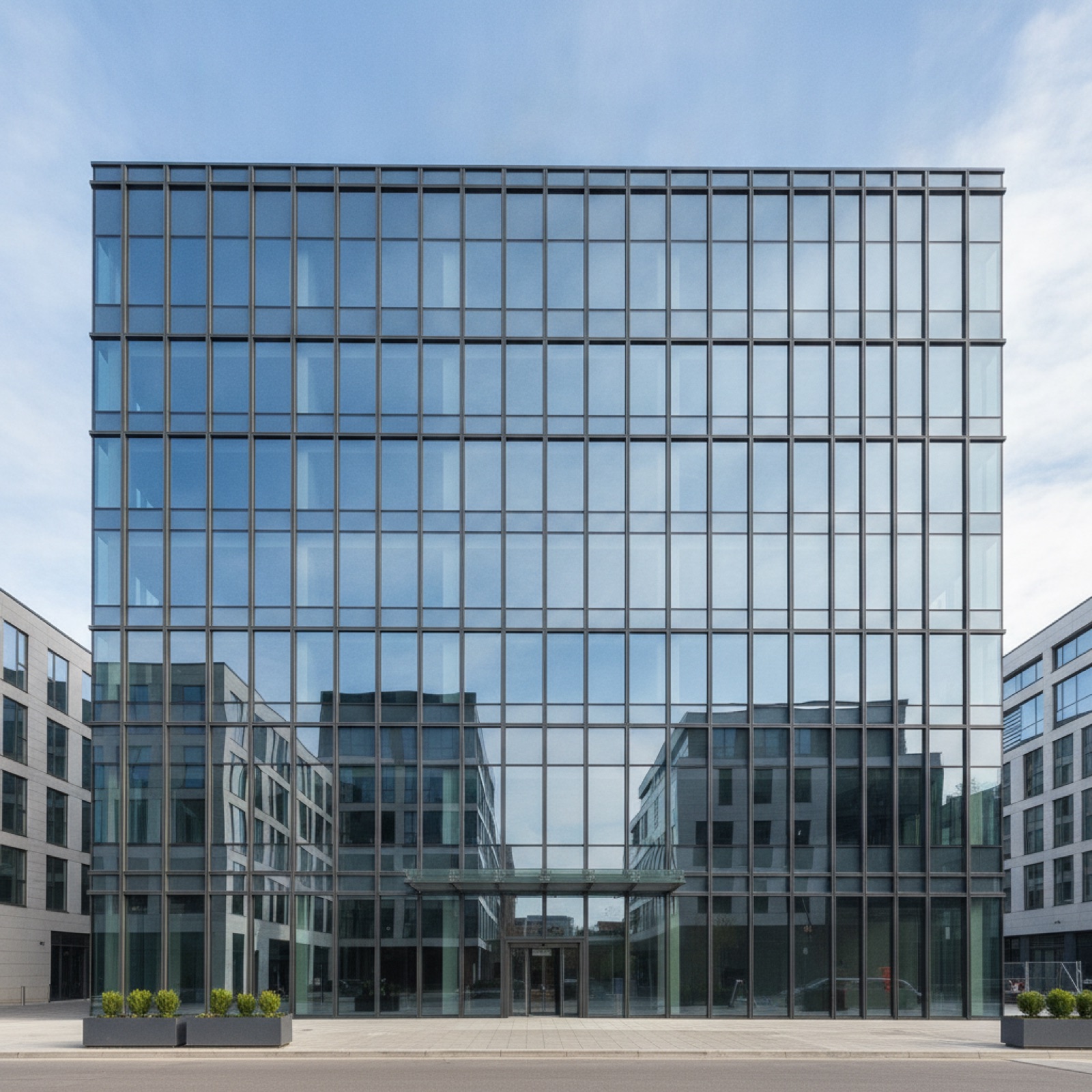 Completed high-rise commercial curtain wall installation demonstrating tested performance compliance