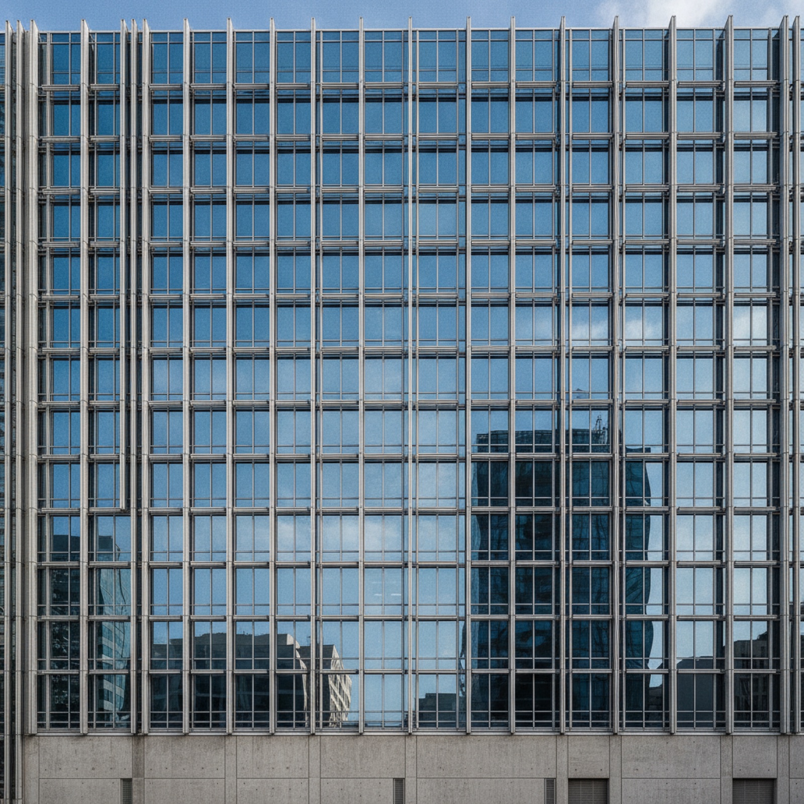 Multi-story commercial curtain wall system spanning entire building facade as primary weather barrier