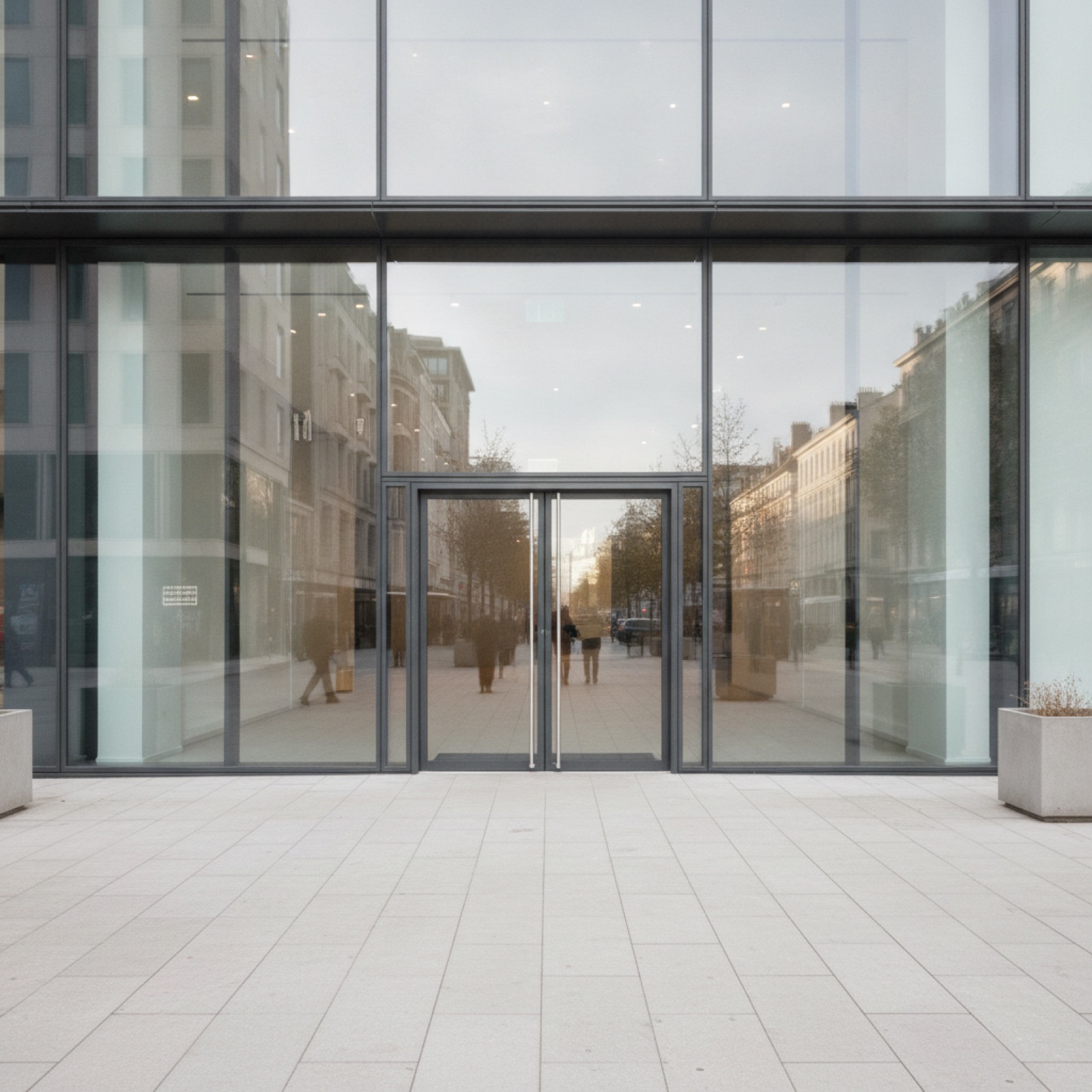 Completed commercial storefront with slender aluminum framing and glass facade