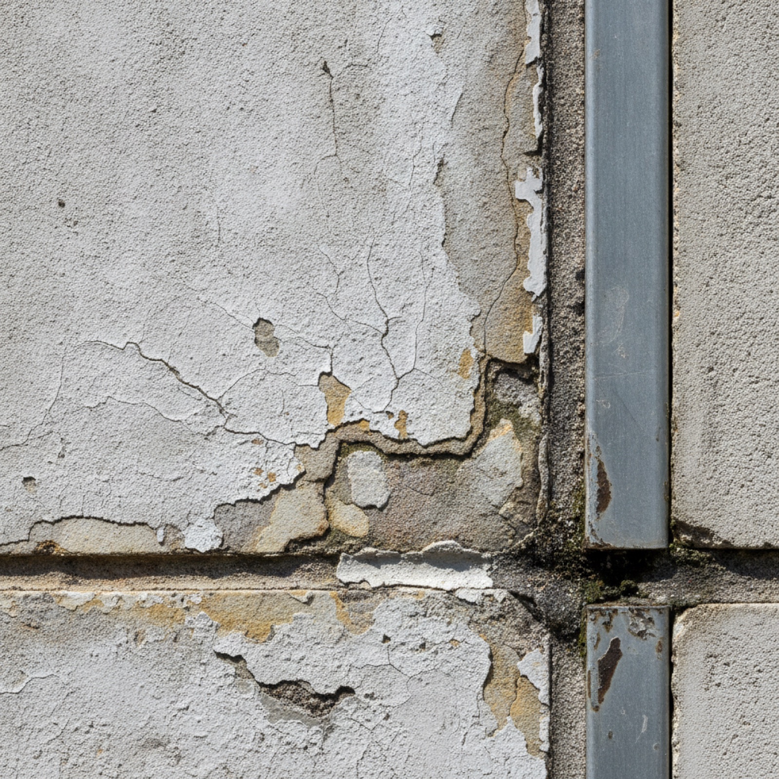 Aged sealant showing chalking and UV crazing degradation on curtain wall joint