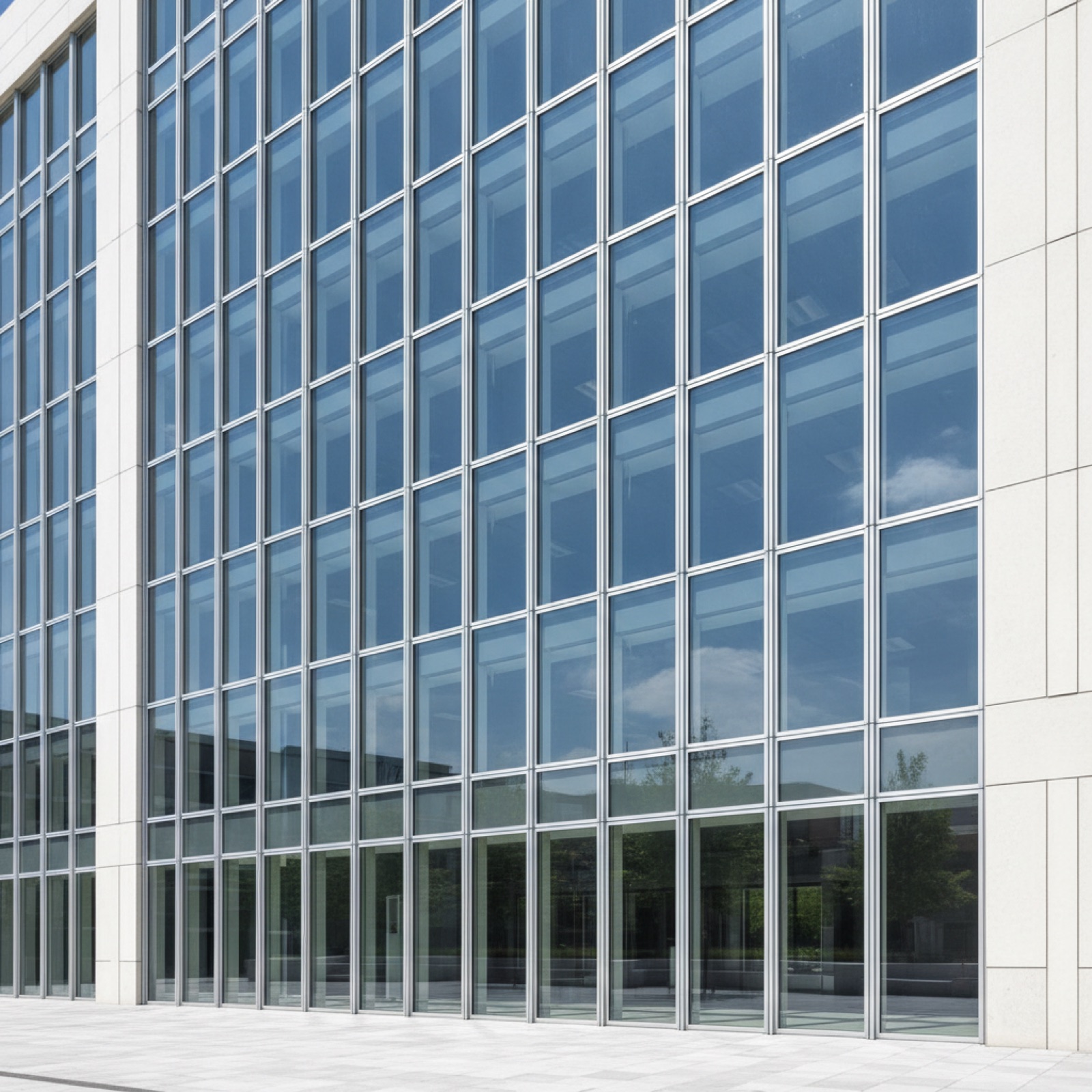 Restored curtain wall facade with fresh sealant and clean perimeter joints