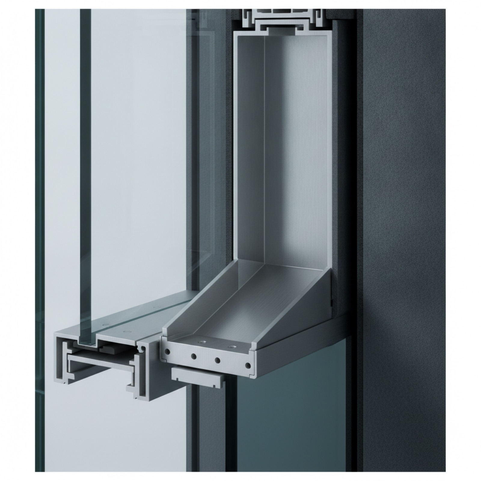 Curtain wall internal gutter and weep hole drainage system architectural detail