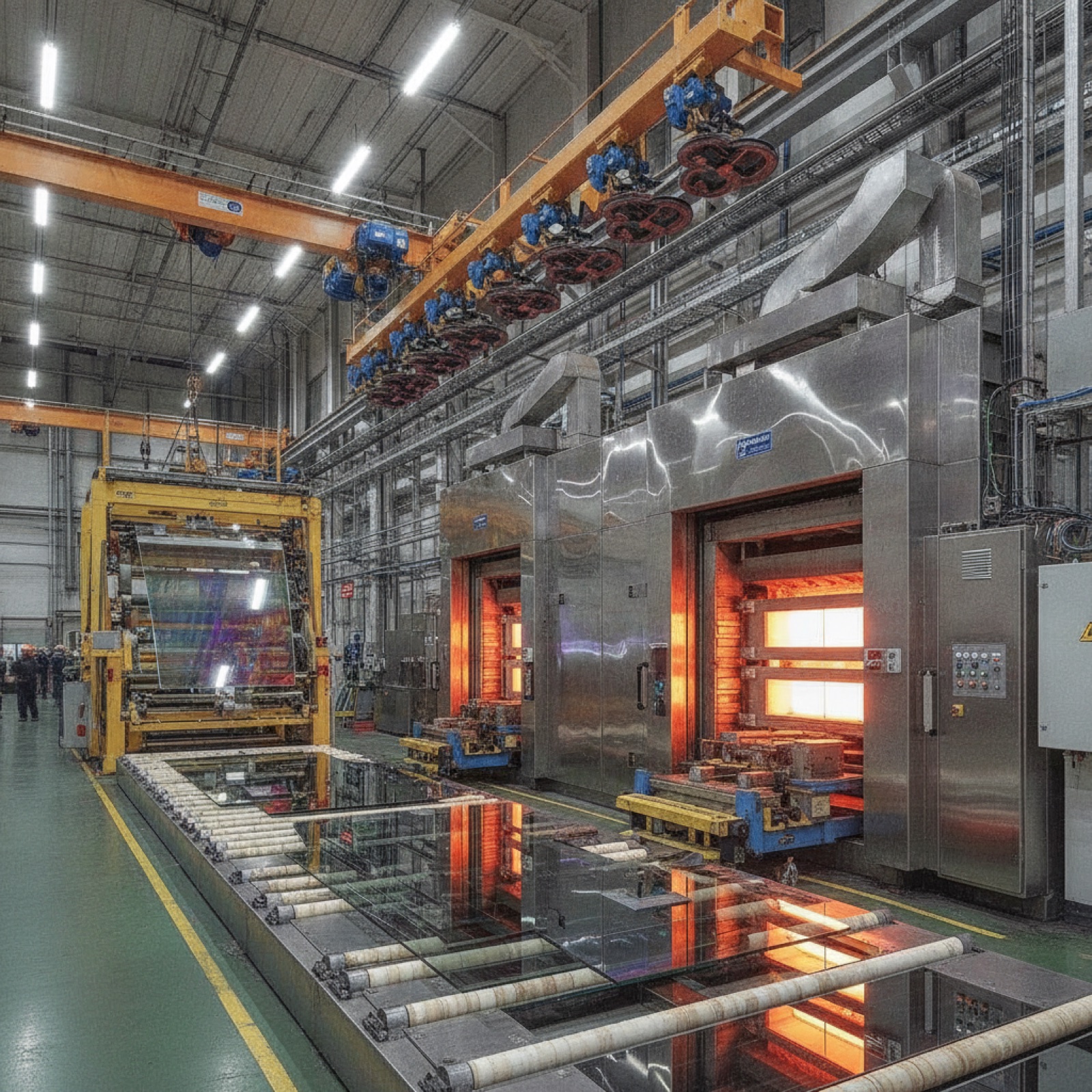 Glass tempering furnace and fabrication equipment for custom commercial glazing