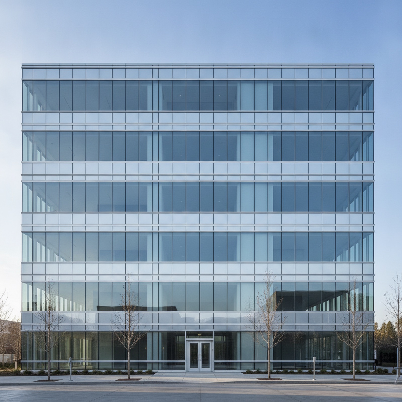 Completed high-quality commercial curtain wall facade installation without defects