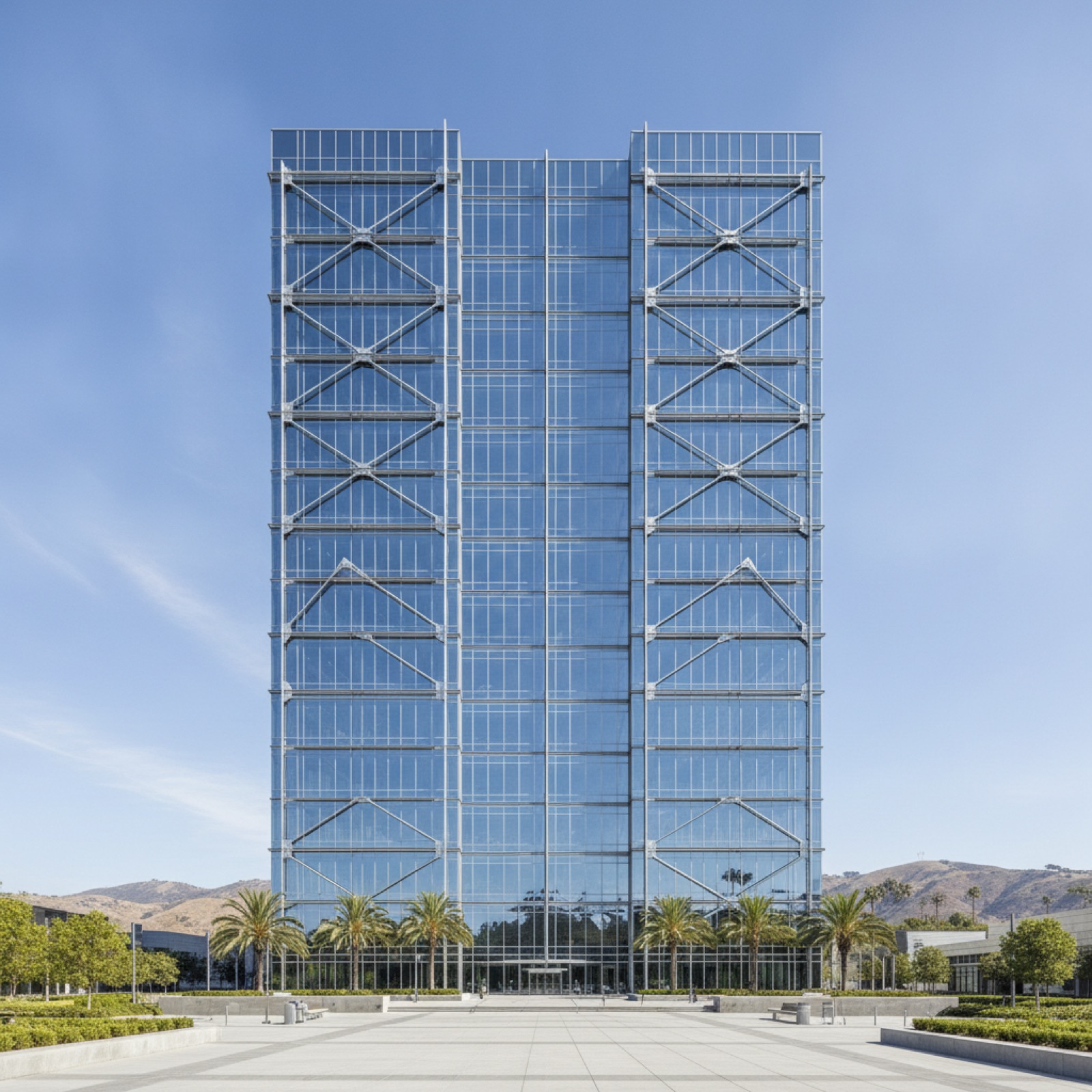 High-rise Southern California building with seismic-rated curtain wall facade installation