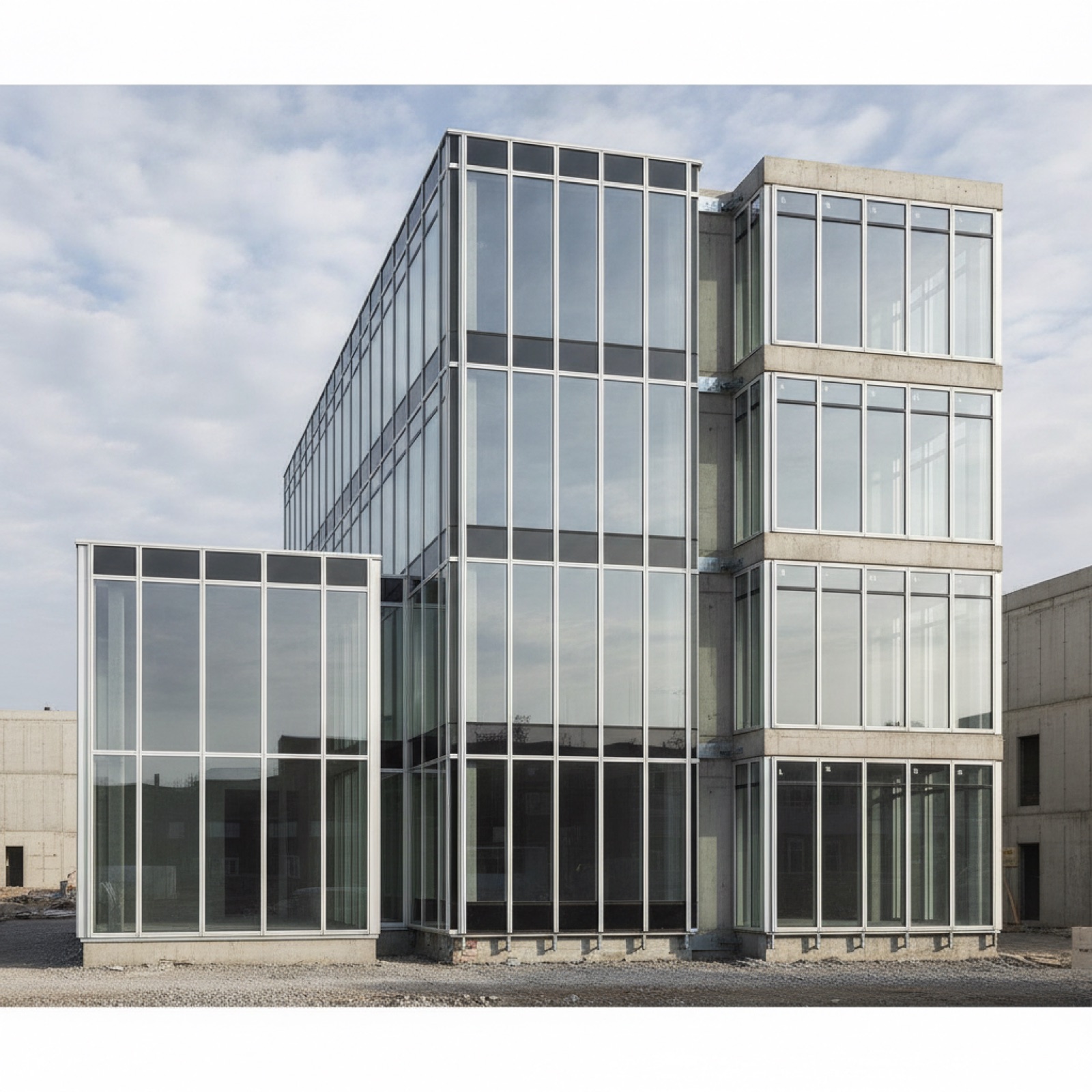 Three distinct commercial glazing systems displayed: storefront, curtain wall, and window wall