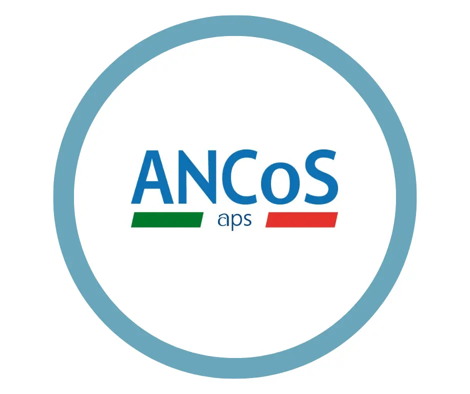 Logo ANCOS aps con richiamo ai colori della bandiera italiana.