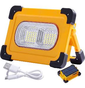 80W Projecteur LED Rechargeable, 4 Modes Lampe de Travail Solaire Portable avec USB, Projecteur de Chantier d'urgence étanche avec Batterie pour Camping, Travaux, Bricolage