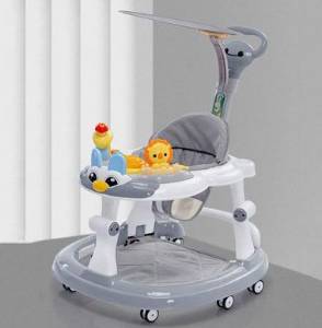 Bébé Trotteur avec Musique, Réglable en Hauteur Multi-Fonction anti-renversement Pliable bébé Marcheurs, avec 8 Roues Silencieuses