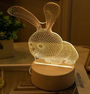 Veilleuse USB 3d en acrylique avec socle en bois, cœur, Animal, lampe de Table pour chambre à coucher, cadeau de saint-valentin