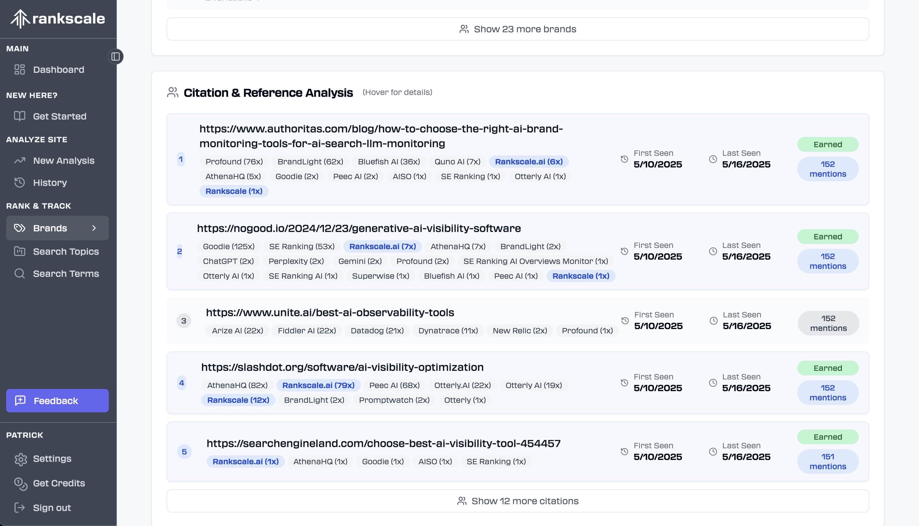 In-depth citation analysis with rankscale