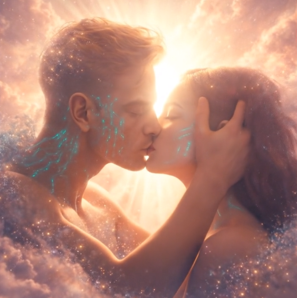 Alucinação: Jo e Quel se beijando em uma nebulosa rosa