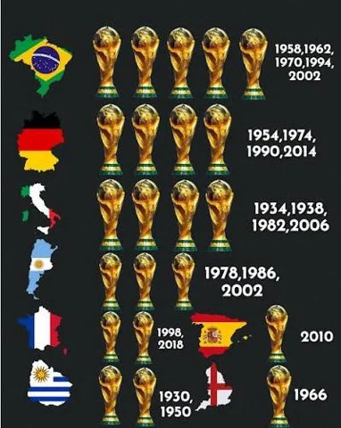 The only countries to win a World Cup