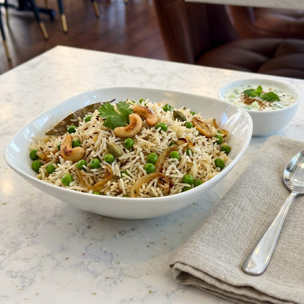 Peas Pulao with Raita
