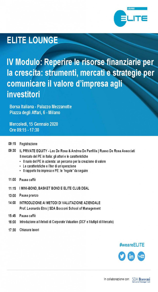 Leo De Rosa and Andrea De Panfilis will be presenting at the Elite Lounge, "Financial Resources for Growth: Tools, Markets, and Strategies for Communicating Corporate Value to Investors."