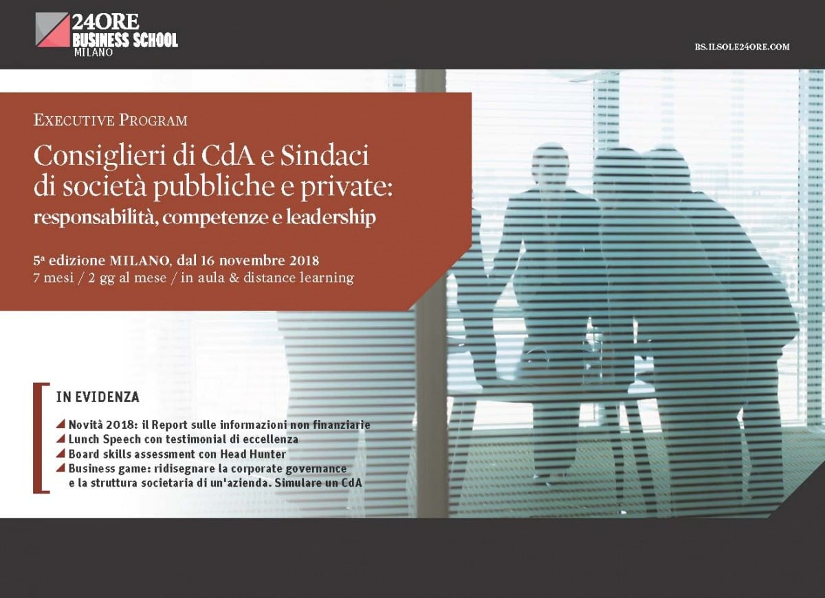 Andrea De Panfilis, Alessandro Manias e Paolo Crippa relatori al Master Consiglieri di CdA e Sindaci di società pubbliche e private de Il Sole24Ore