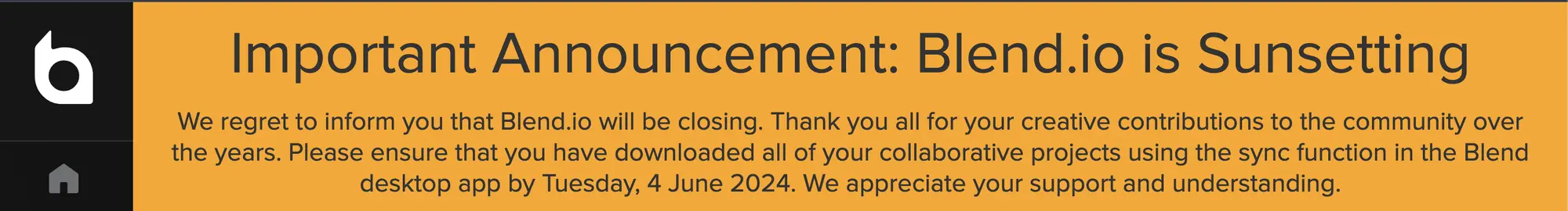 Blend.io announcement about its closure