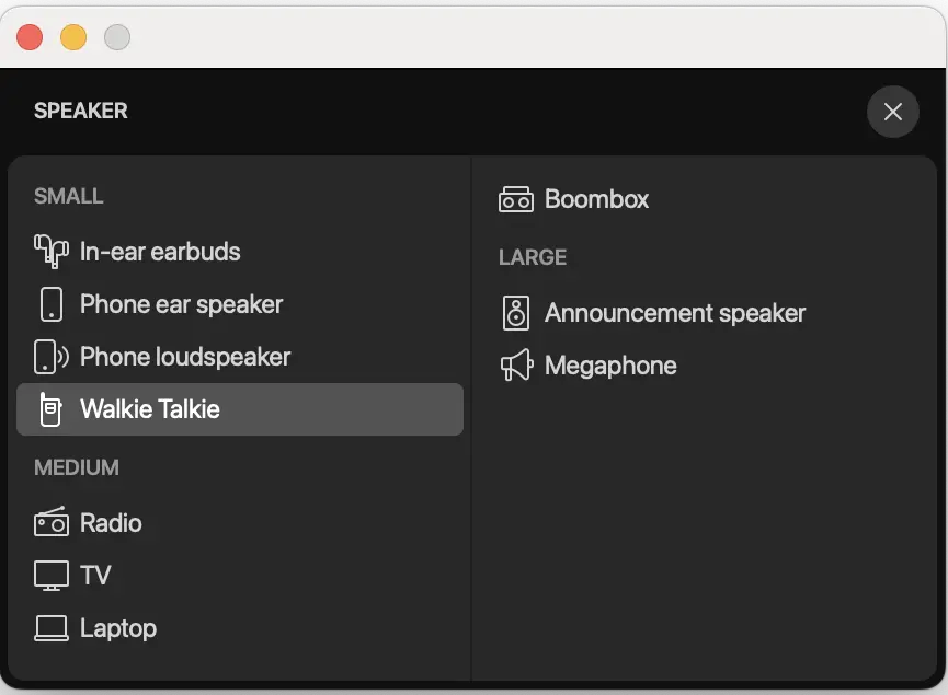 Speaker presets in Place it