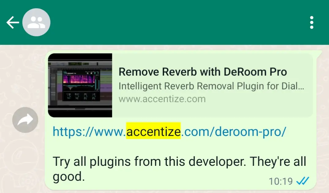 Recommending Accentize on WhatsApp