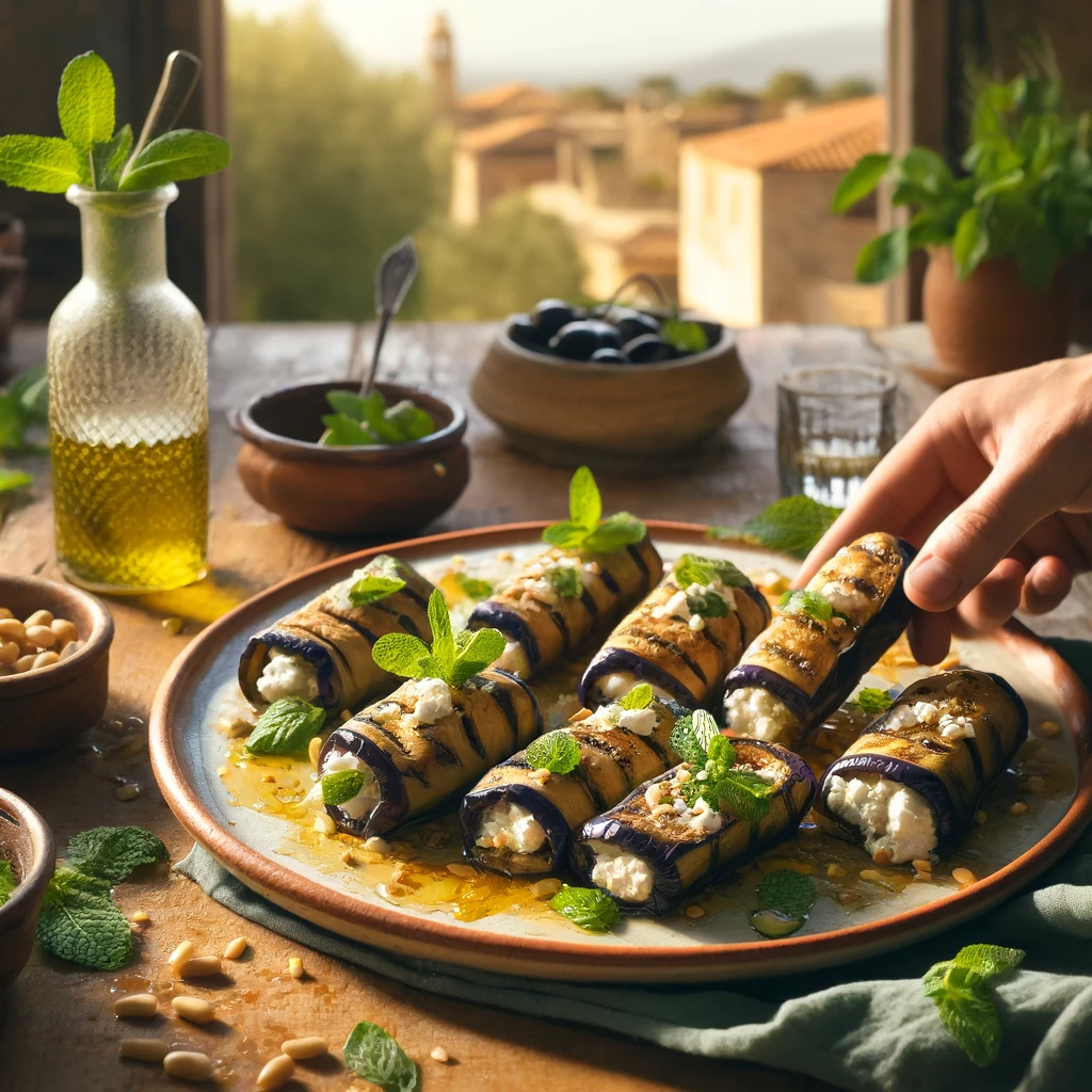 Minty Feta Stuffed Eggplant Rolls