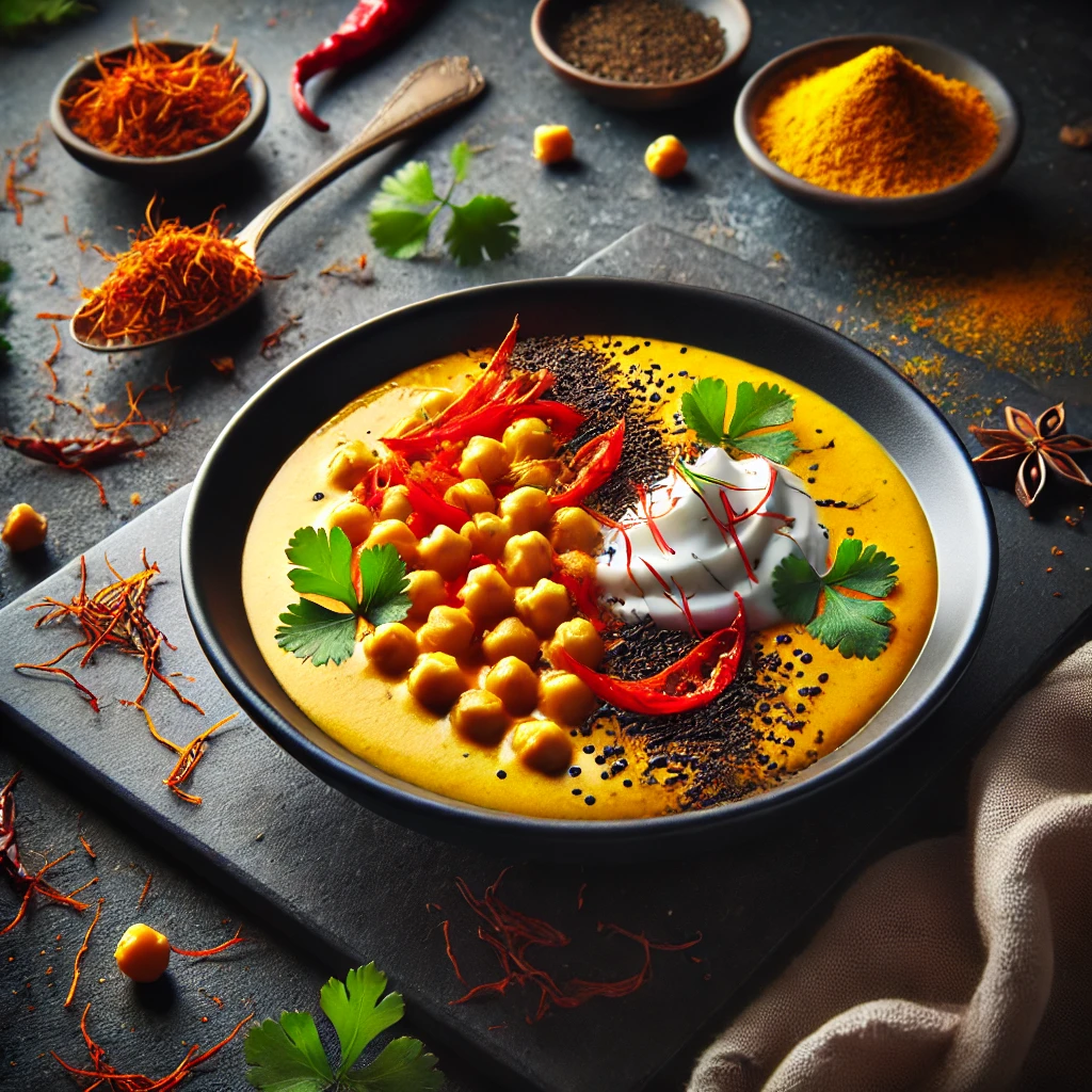 Saffron-infused Coconut Curry with Cocoa Nibs