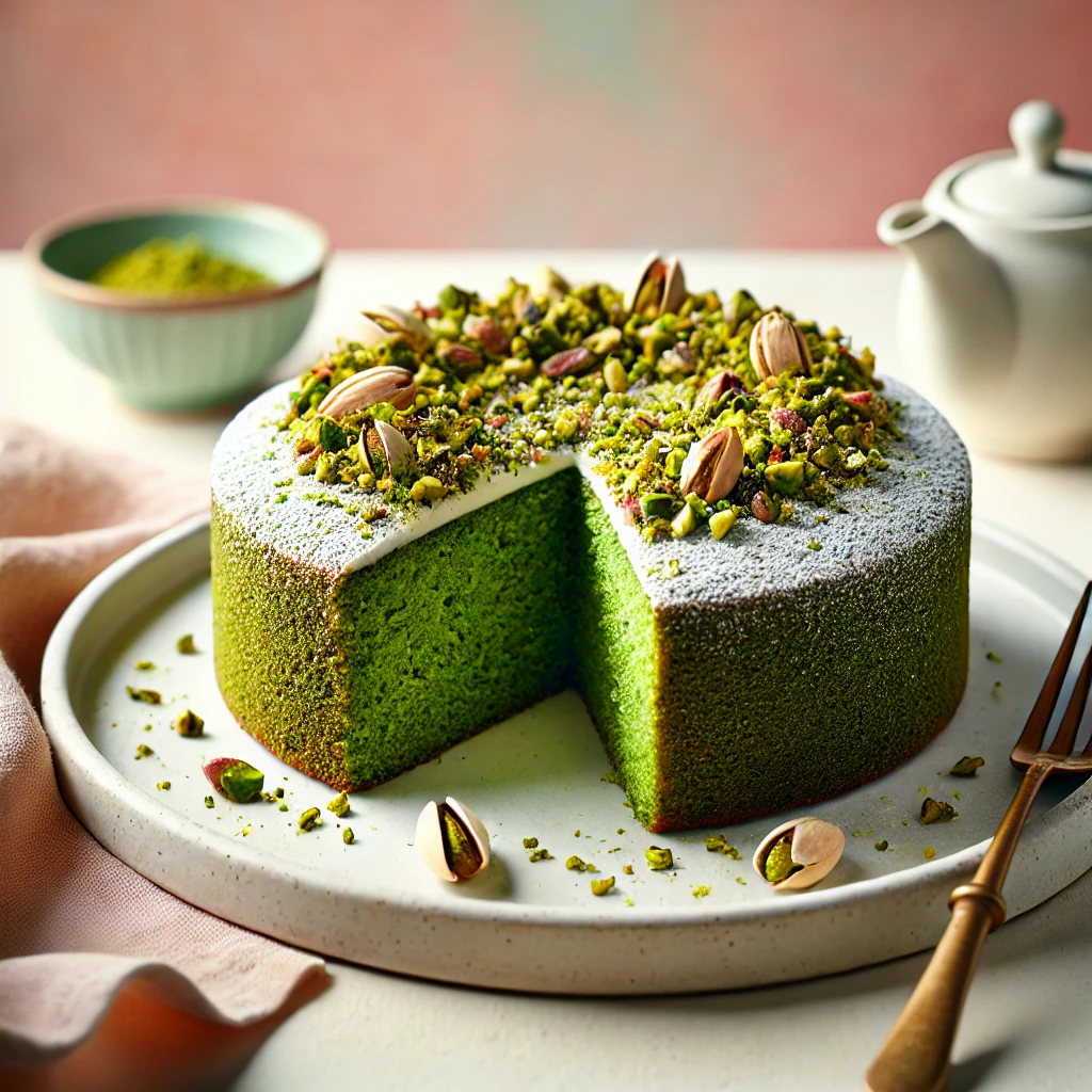 Saffron Pistachio Rosewater Cake