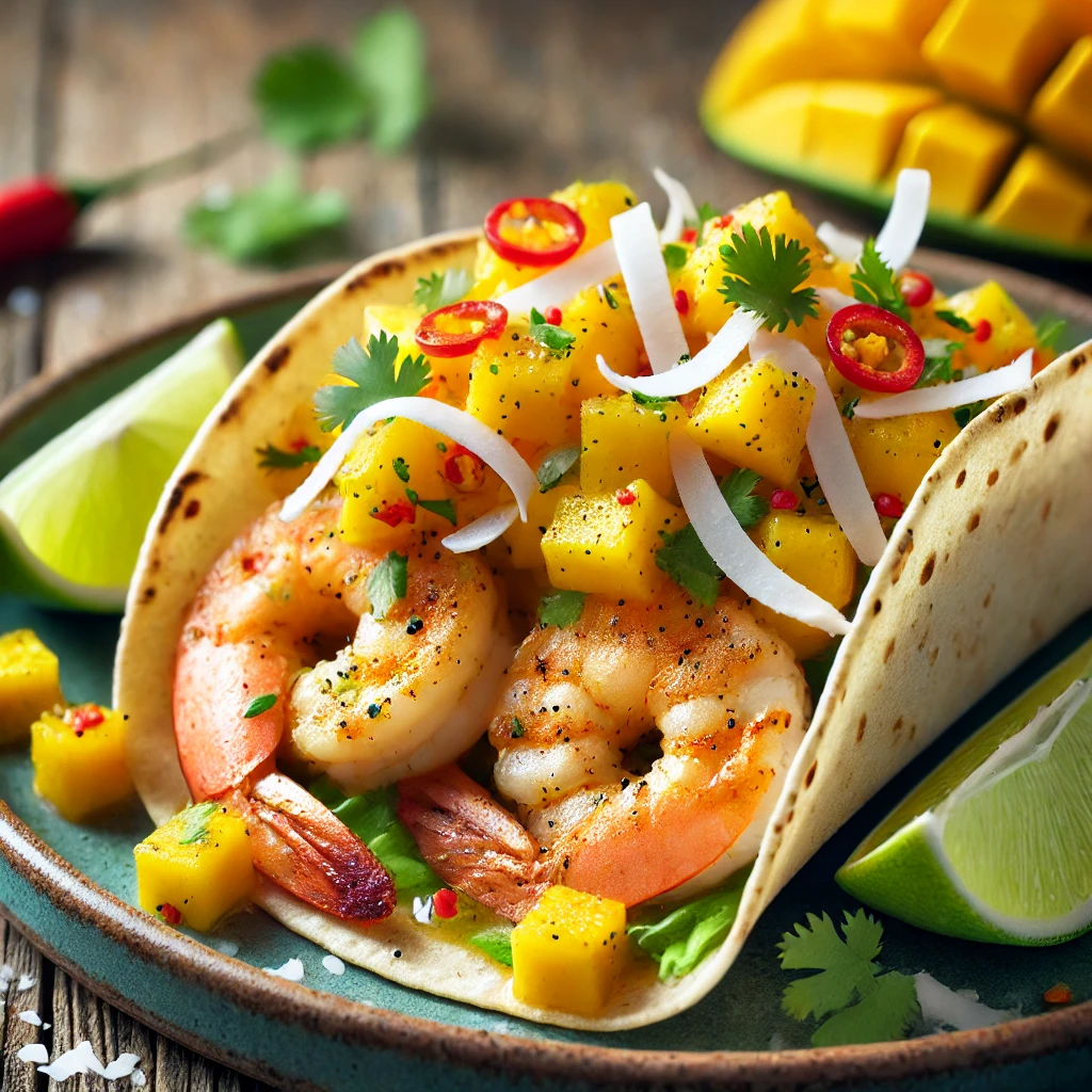 Spicy Mango Coconut Shrimp Tacos